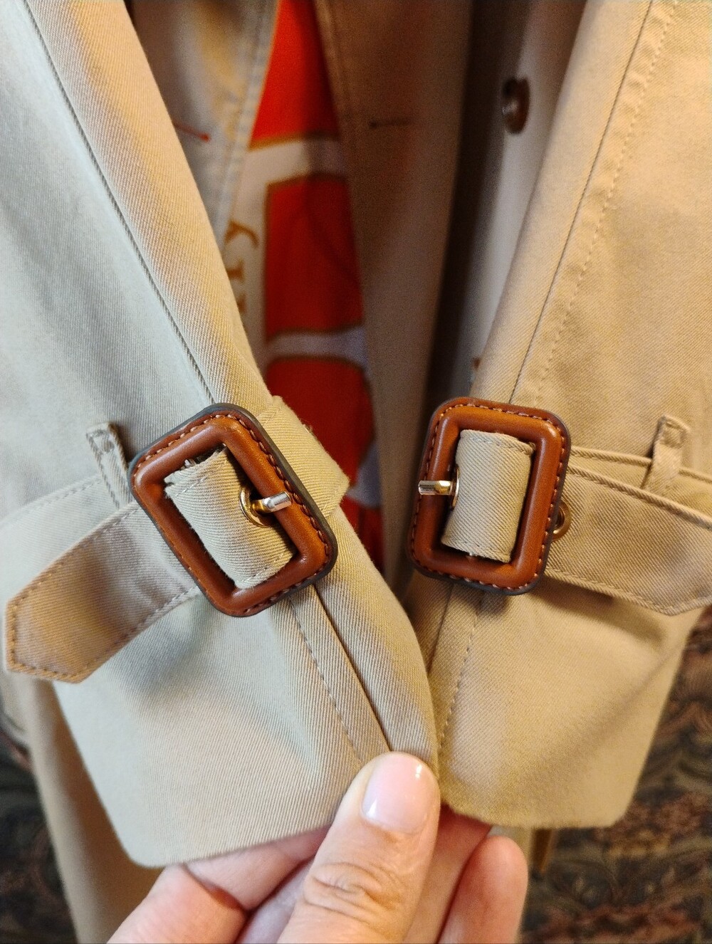 Burberry Beige Trench Coat with Orange Lining and Logo Panel / RARE FIND / - Picture 14 of 15